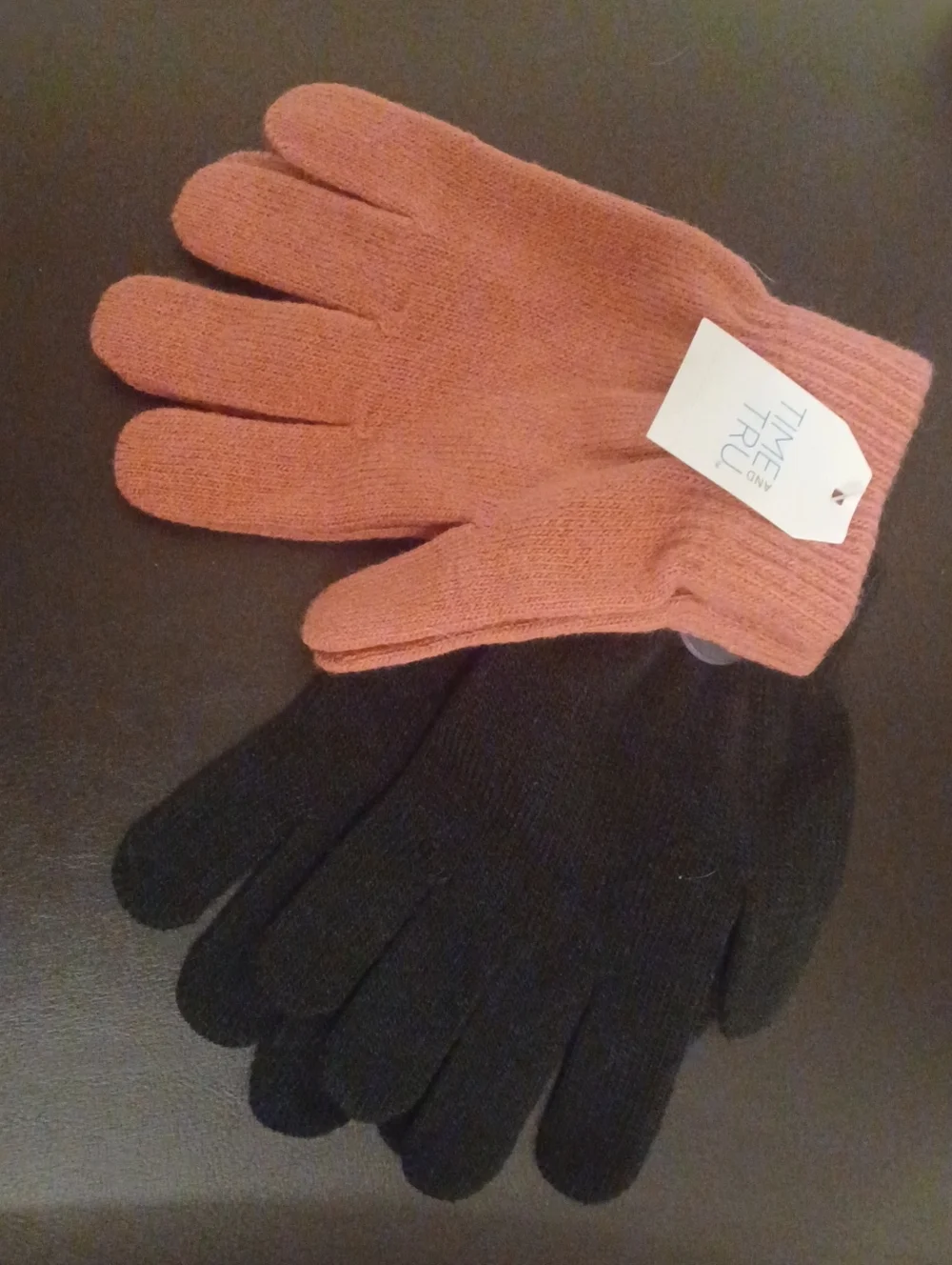 Time and Tru Women's Knit Gloves 2 Pair Pink and Black